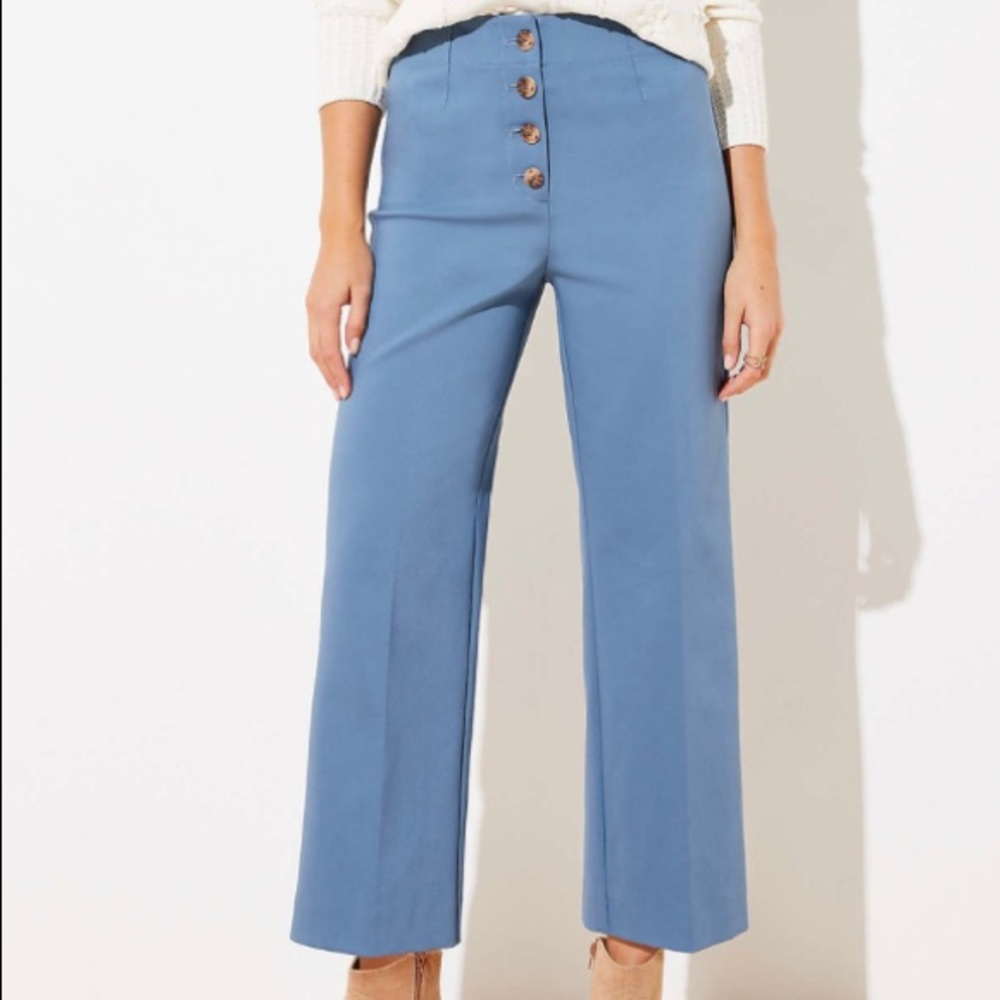 Button Front High Waist Wide Leg Ankle Pants